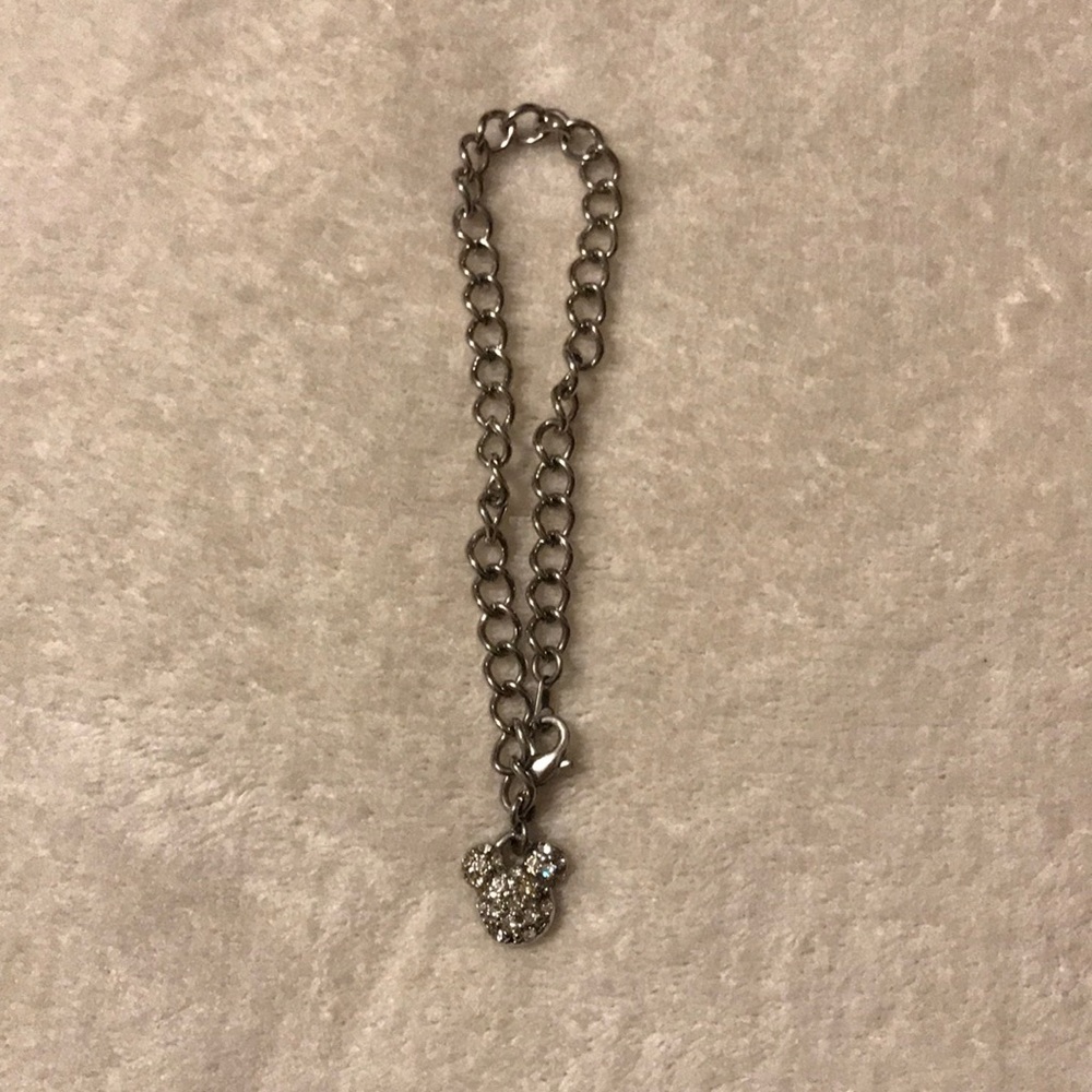 Silver cubic zirconia Mickey Mouse charm bracelet.